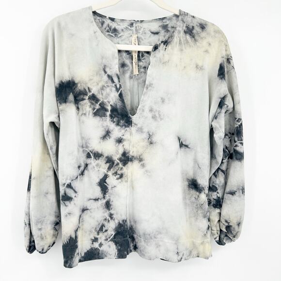 Raquel Allegra Womens Boho Hippie Tie Dye V-Neck Black Lemon Getty Blouse Size S - Picture 1 of 6